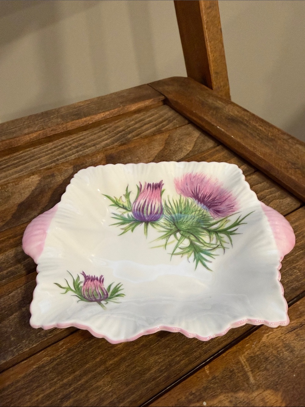Shelley Fine Bone China England Thistle 13820 Shell Shaped Trinket Candy Dish